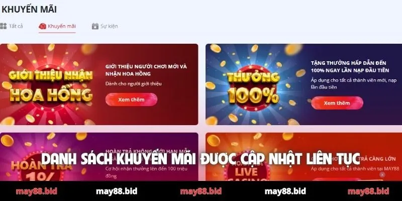 Danh sách khuyến mãi được cập nhật liên tục