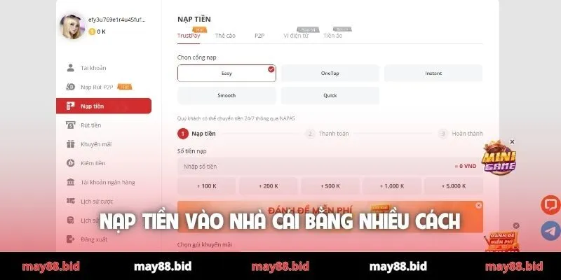 Nạp tiền vào nhà cái bằng nhiều cách