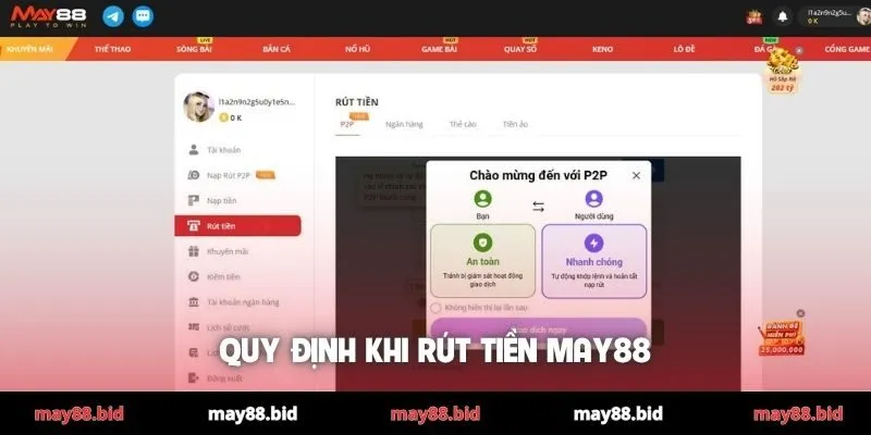 Quy định khi rút tiền MAY88