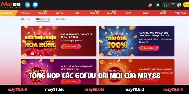 Tổng hợp các gói ưu đãi mới của MAY88