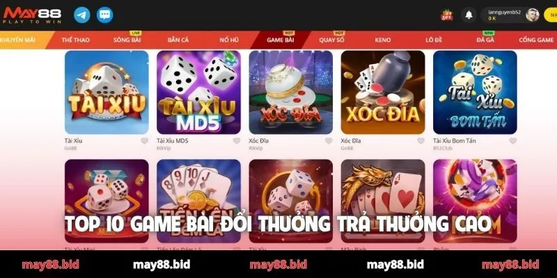 Top 10 game bài đổi thưởng trả thưởng cao